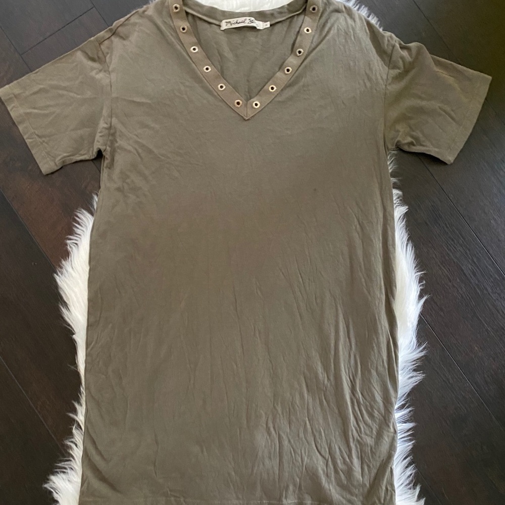 Michael Stars T-Shirt Dress Camo Green Lace Up